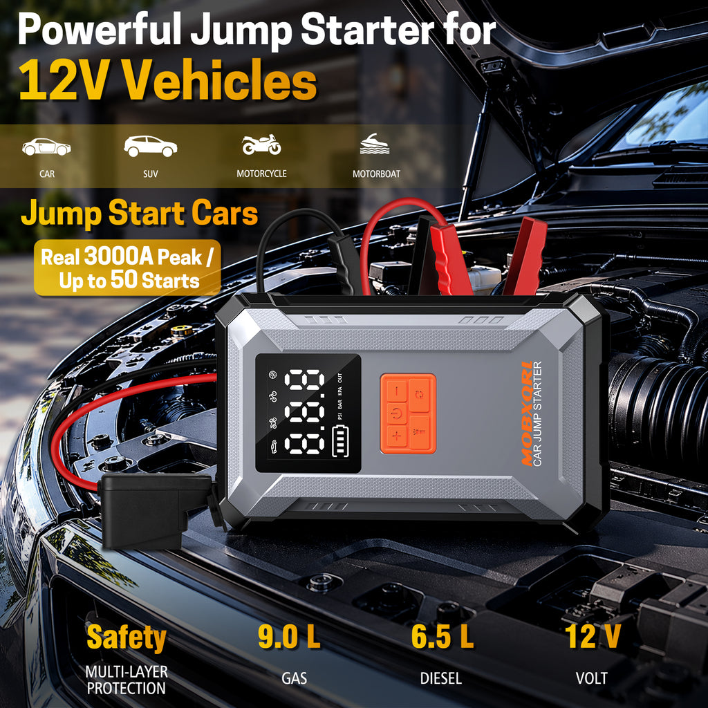 Portable Jump Starter with Air Compressor 3000A 12V 150PSI Tire Inflator