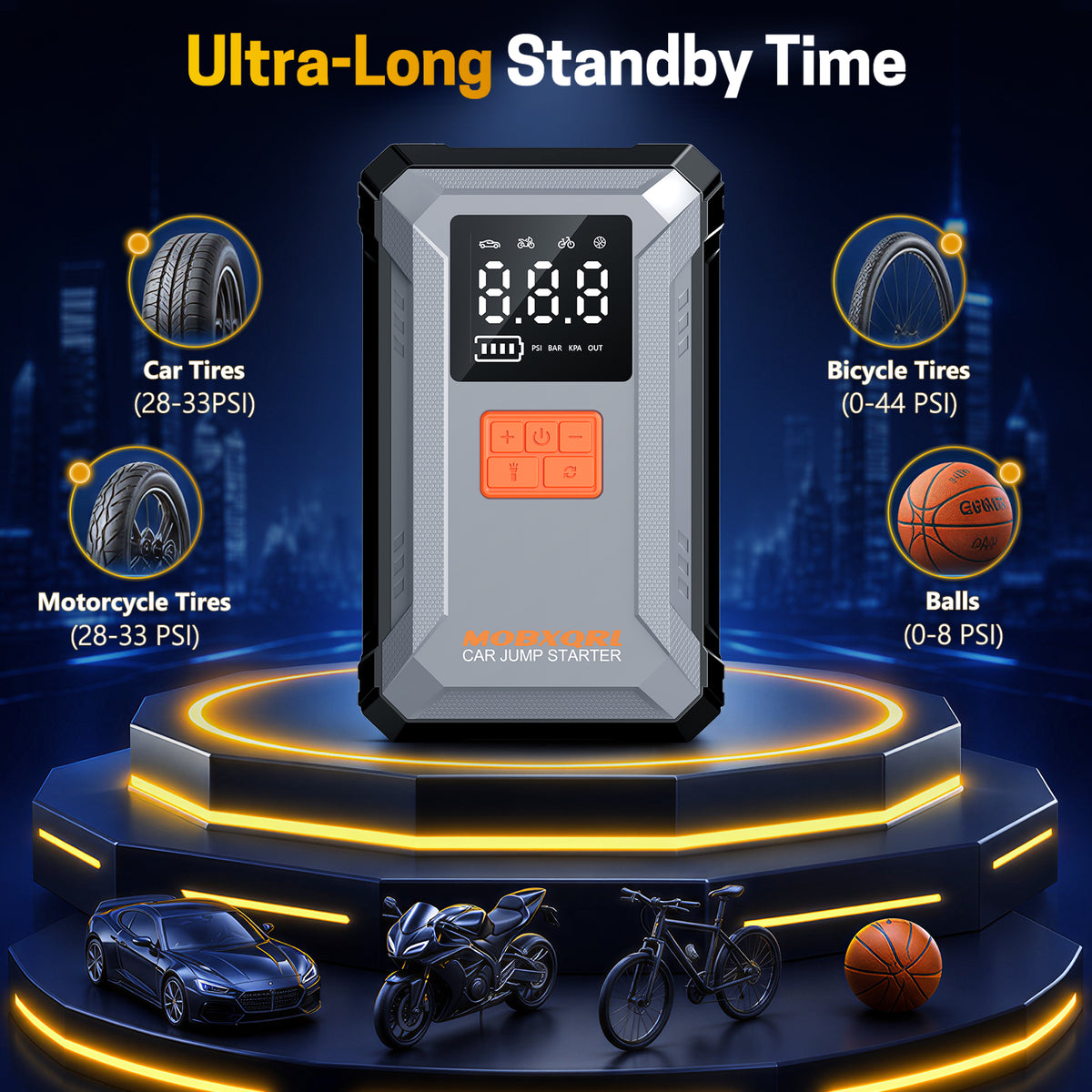 Portable Jump Starter with Air Compressor 3000A 12V 150PSI Tire Inflator