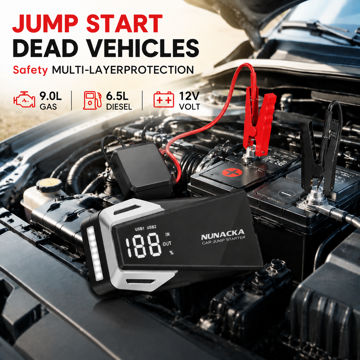 Car Jump Starter 1000A Lithium Battery Booster Pack, Portable Jump Box