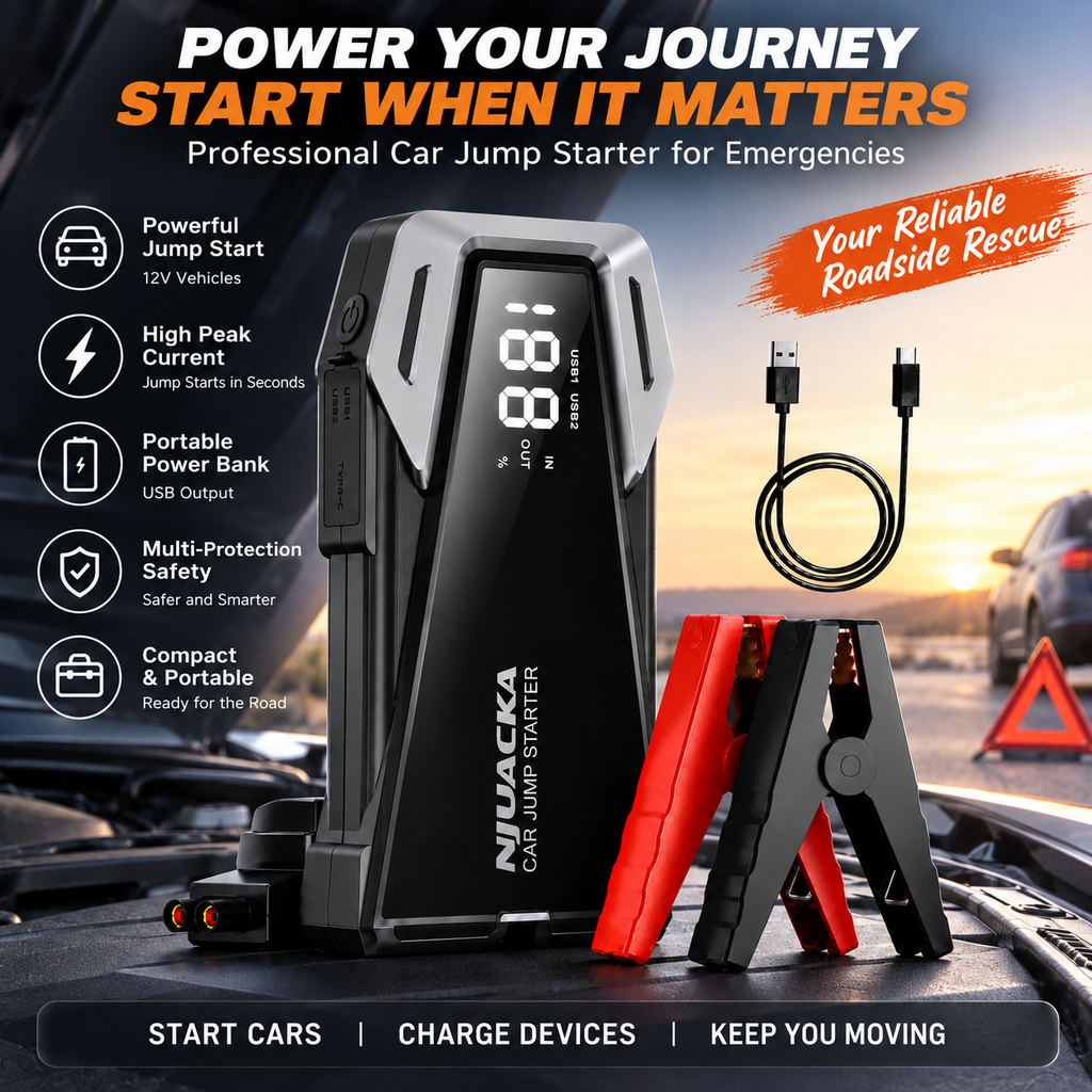 Car Jump Starter 1000A Lithium Battery Booster Pack, Portable Jump Box