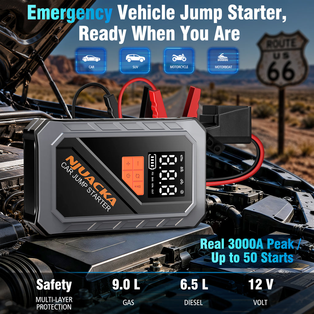 Car Jump Starter with Air Compressor 3000A 12V 150PSI Tire Inflator