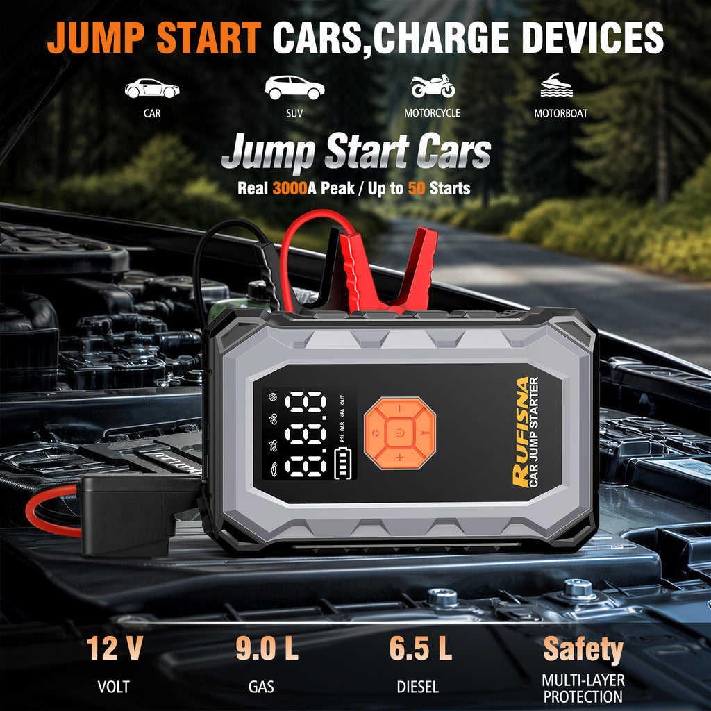 Car Jump Starter with Air Compressor 3000A 12V 150PSI Tire Inflator